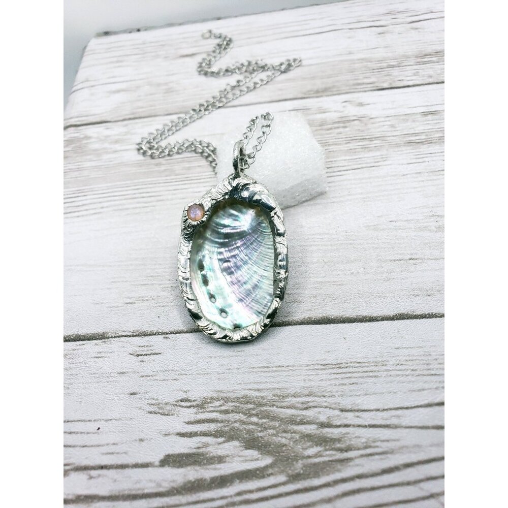 Abalone and moonstone crystal necklace handmade - Picture 10 of 12